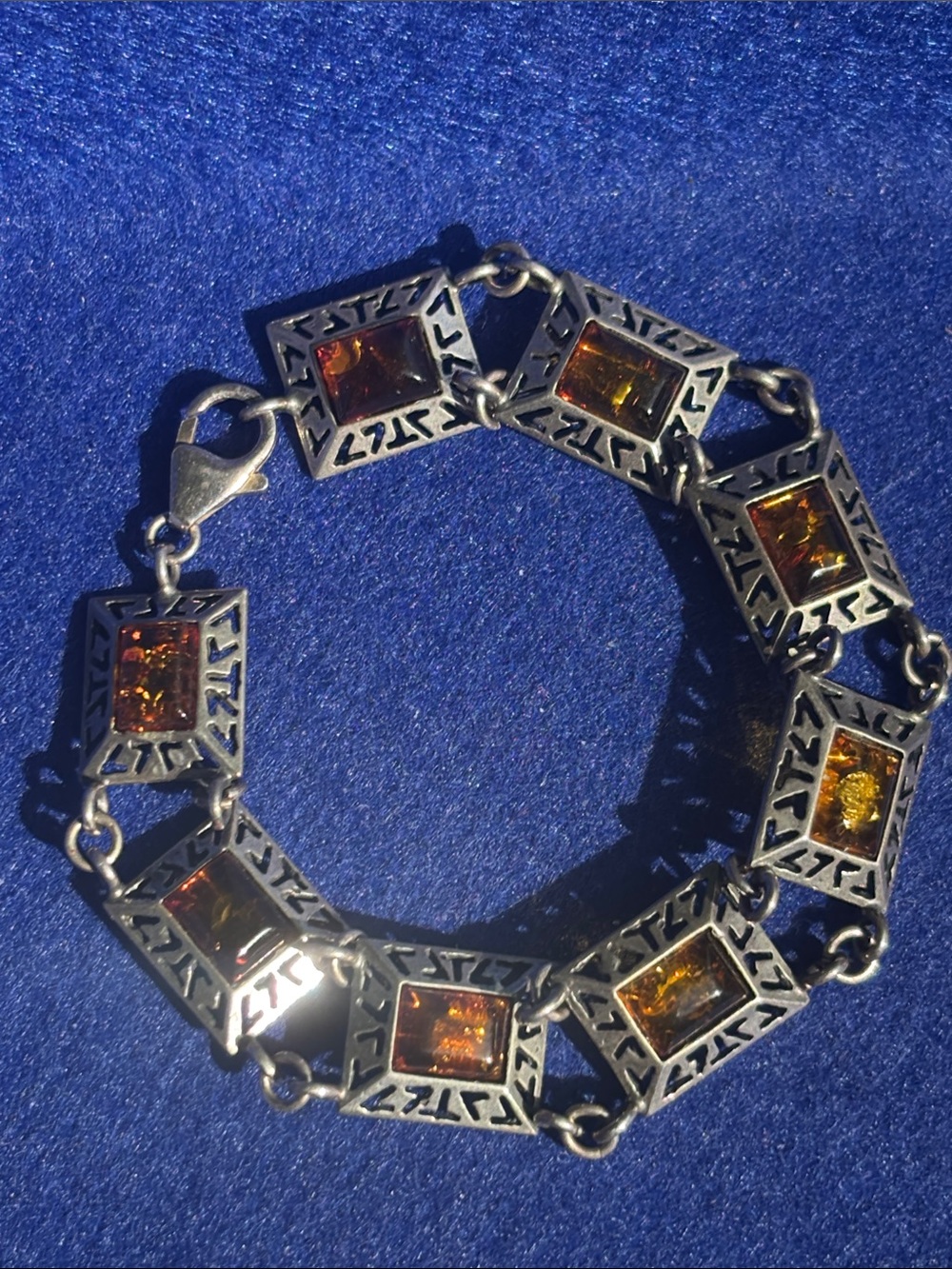 Sterling Silver Amber Link Bracelet